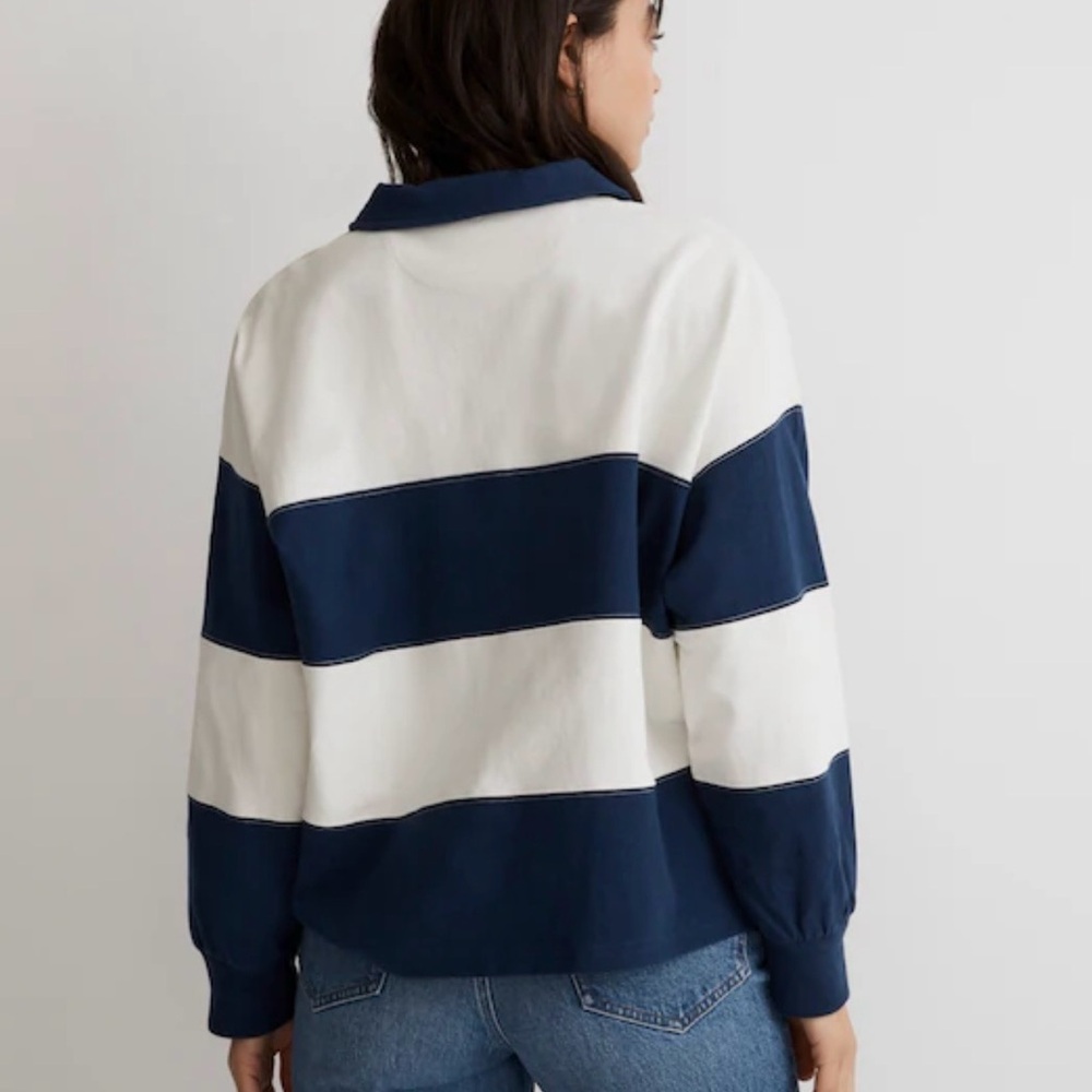 Madewell MWL Striped Rugby Polo Shirt - Navy & White Size XXL - Picture 3 of 12